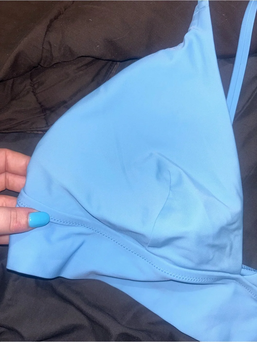 Light Blue Triangle Bikini Top with Adjustable Spaghetti Straps
